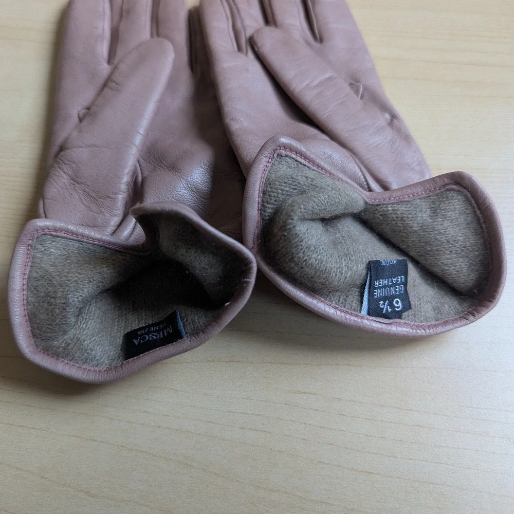 Mesca Venezia Dusty Pink Leather Gloves Cashmere Lined Made in Italy Size 6.5